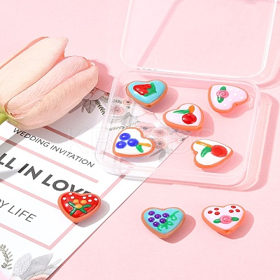 8Pcs 8 Colors Painted Glass Beads Enamel Beads Heart with Fruit LAMP-FS0001-51-1