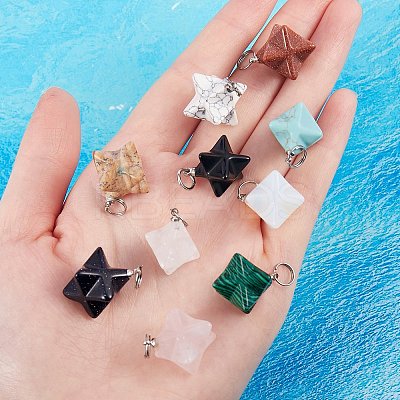 10Pcs 10 Style Natural & Synthetic Gemstone Pendants G-SZ0001-58-1