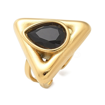 Triangle 304 Stainless Steel Rhinestone Open Cuff Rings for Women LS-RJEW-M048-03P-1