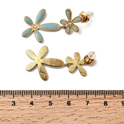 304 Stainless Steel Enamel Flower Dangle Stud Earrings LS-EJEW-G451-02G-1