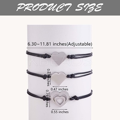 3Pcs 3 Style 430 Stainless Steel Heart Link Bracelets Set JB727A-1