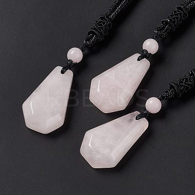Natural Rose Quartz Hexagon Pendant Necklace with Nylon Cord NJEW-G094-A02-1