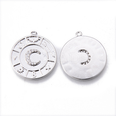 Brass Micro Pave Clear Cubic Zirconia Pendants KK-N232-169P-NF-1