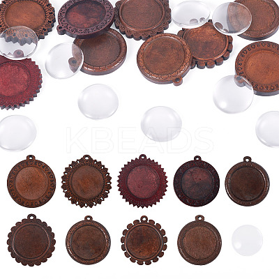 DIY Flat Round Wooden Tray Pendant Making Kits DIY-TA0012-32-1
