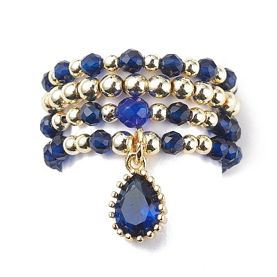20Pcs 20 Style Natural & Synthetic Mixed Gemstone & Brass Beaded Stretch Rings Set RJEW-JR00540-1
