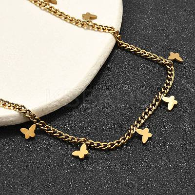 304 Stainless Steel Twisted Chain Necklaces with Butterfly Charm Tassel NJEW-R023-06G-1