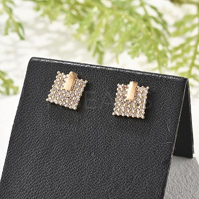 Square Brass Micro Pave Clear Cubic Zirconia Stud Earrings for Women EJEW-G428-12G-02-1