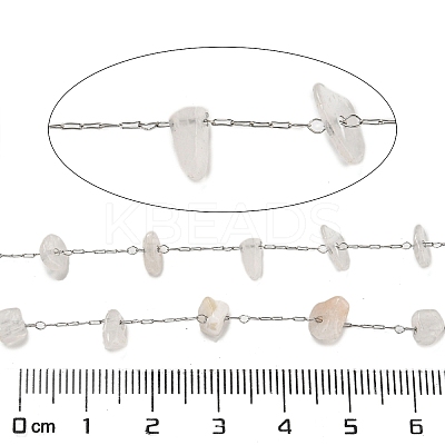 304 Stainless Steel with Natural Moonstone Chip Link Chains CHS-G038-09P-06-1