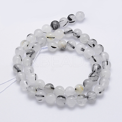Natural Tourmalinated Quartz Beads Strands G-P336-02A-8mm-1