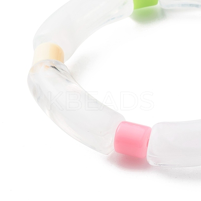 Chunky Acrylic Curved Tube & Column Beads Stretch Bracelet for Girl Women BJEW-JB06989-1