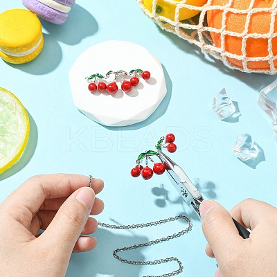 2Pcs Brass Red and Green Enamel Cherry Connector Charms KK-CJ0003-50-1