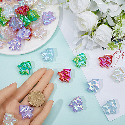 48Pcs 6 Colors Christmas Rainbow Iridescent Plating Acrylic Beads MACR-SP0001-34-1