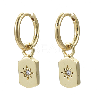 Brass Micro Pave Clear Cubic Zirconia Dangle Huggie Hoop Earrings KK-R137-012-NF-1