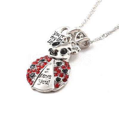 Colorful Rhinestone Ladybird and Heart Pendant Necklace NJEW-I113-13P-1