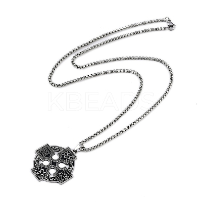 201 Stainless Steel Goth Knot Cross Pendant Box Chain Necklaces NJEW-M010-05P-1