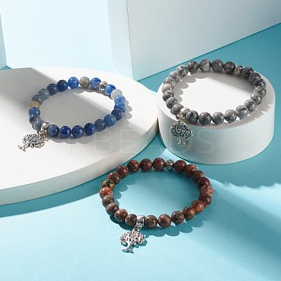 Natural Mixed Stone Round Beads Stretch Bracelet for Girl Women BJEW-JB06930-1