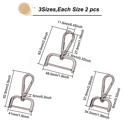 6Pcs 3 Styles Alloy Swivel Lobster Claw Clasps FIND-WR0006-02B-1