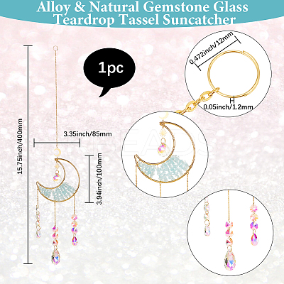 1Pc Alloy & Natural Gemstone Chips Moon Hanging Ornaments HJEW-BBC0001-17A-1