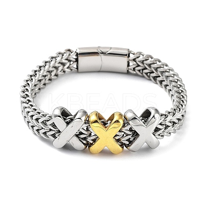Ion Plating(IP) 304 Stainless Steel Cross Link Chains Bracelets for Men & Women BJEW-D031-25GP-1