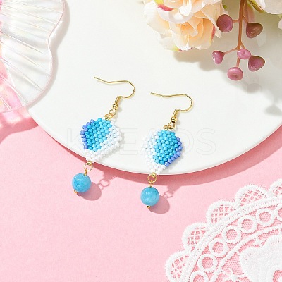 304 Stainless Steel with Glass Cylinder Seed Beads Hot Air Balloon Dangle Earrings EJEW-MZ00820-1