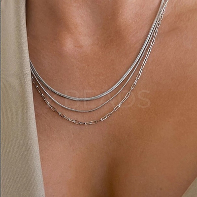 Stainless Steel Chains Three Layers Necklaces NJEW-D054-01A-01P-1