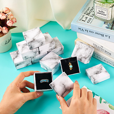 Square Marble Texture Cardboard Jewelry Ring Boxes CON-TAC0009-05A-1