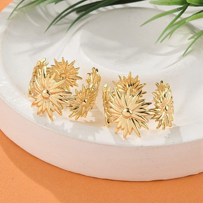 Flower Brass Cuff Rings for Women RJEW-B119-14G-03-1