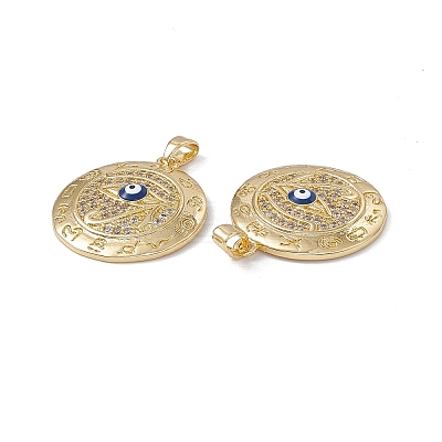Brass Clear Cubic Zirconia Pendant with Enamel Evil Eye KK-E068-VA183-2-1