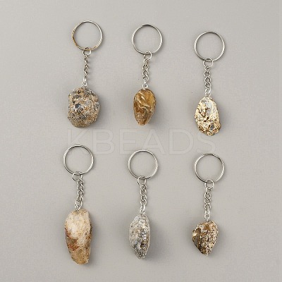 Nuggets Natural Geode Agate Cave Pendant Keychain KEYC-WH0024-34-1