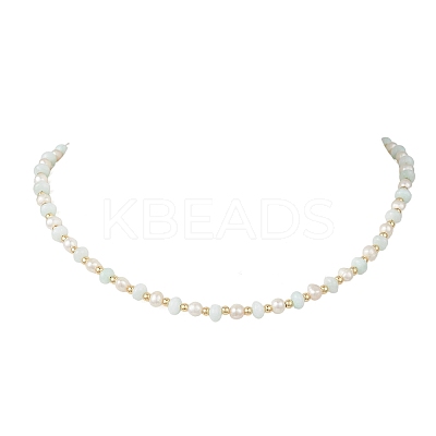 Natural Pearl and Shell Rondelle Beaded Necklaces NJEW-JN05852-1
