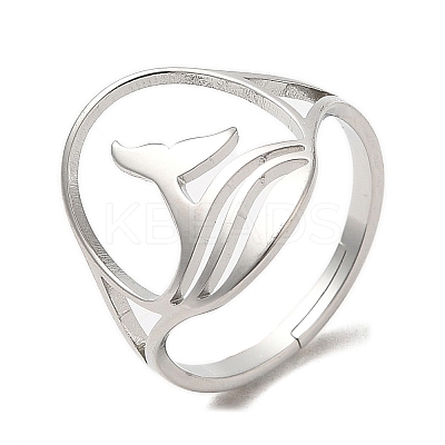 Non-Tarnish 304 Stainless Steel Whale Tail Adjustable Ring for Women RJEW-M149-01P-1