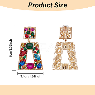 3 Pairs 3 Colors Rhinestone Rectangle with Trapezoid Dangle Stud Earrings EJEW-AN0001-03-1