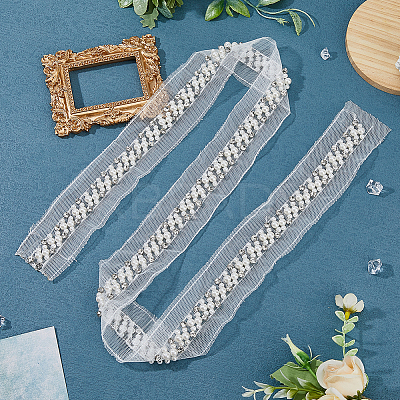 Resin with Rhinestone Gauze Ribbon OCOR-WH0078-140-1