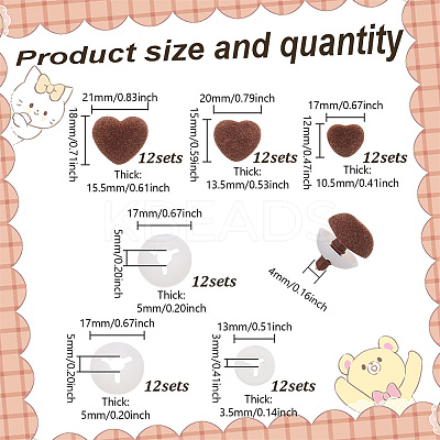 36 Sets 3 Styles Heart Flocky & Plastic Safety Craft Noses FIND-GO0002-16A-1