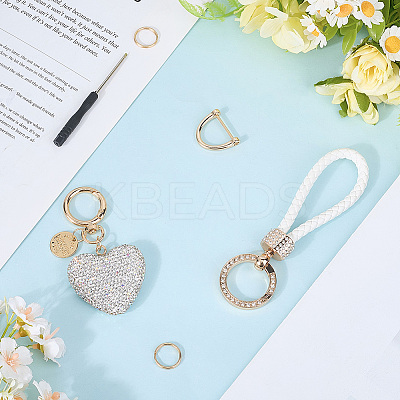 2Pcs 2 Styles PU Leather and Alloy Rhinestone Braided Keychain & Pendant Decorations KEYC-CN0001-11D-1