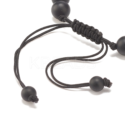 Natural Frosted Dyed & Heated Black Agate & Tiger Eye Braided Bead Bracelet with Alloy Crown BJEW-JB08249-05-1