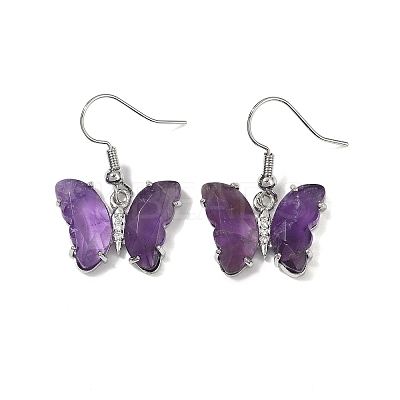 Natural Amethyst Brass Dangle Earrings EJEW-M081-01P-05-1