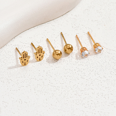Elegant 18K Gold Plated 3 Pairs Stud Earrings Set for Women VG0927-1