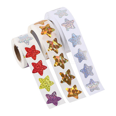 3 Rolls 3 Styles Laser Star Self-Adhesive Gift Tag Glitter Foil Sticker Labels DIY-CA0006-19-1