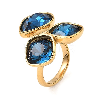 Teardrop & Square Glass Open Cuff Rings RJEW-G289-01G-04-1