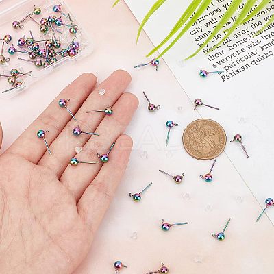 50Pcs Rainbow Color Stainless Steel Stud Earring Findings STAS-UN0037-07A-1