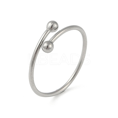 Non-Tarnish 304 Stainless Steel Round Ball Open Cuff Finger Rings for Women RJEW-C105-01P-1