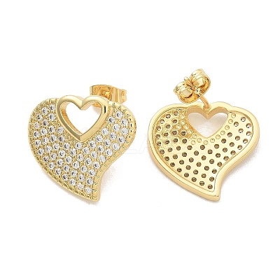 Rack Plating Brass Micro Pave Clear Cubic Zirconia Stud Earrings for Women EJEW-C125-06A-G-1
