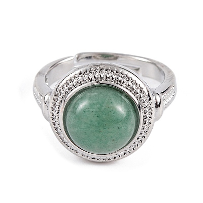 Natural Green Aventurine Round Adjustable Rings RJEW-K271-04P-10-1