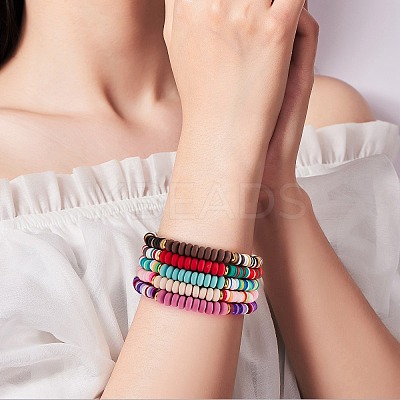 20Pcs 20 Colors Handmade Polymer Clay Heishi Surfer Stretch Bracelets Set with Synthetic Hematite BJEW-SW00044-1
