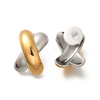 304 Stainless Steel Two Tone Stud Earrings LS-EJEW-G422-04GP-02-1