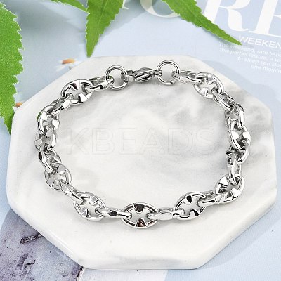 304 Stainless Steel Oval Link Chain Bracelets for Women Men BJEW-F488-48A-P-1