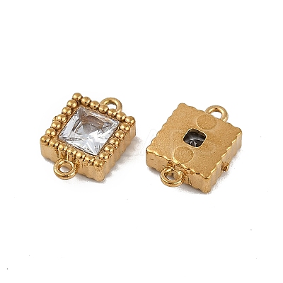 Ion Plating(IP) 304 Stainless Steel Cubic Zirconia Square Links Connector Charms STAS-K256-24G-06-1