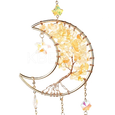 Natural Citrine Chips Beaded Moon Hanging Sun Catchers HJEW-M004-07-1