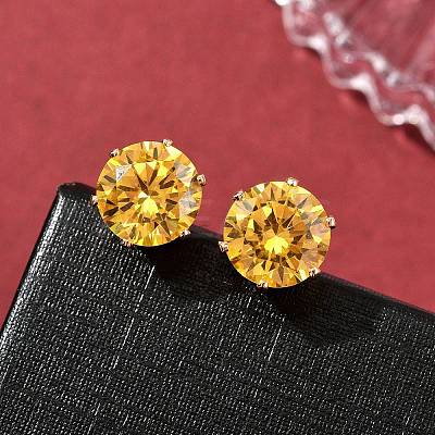 Flat Round Brass Micro Pave Cubic Zirconin Stud Earrings EJEW-D318-04G-1
